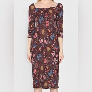 Lez A Lez Brazil Garden Burgundy Red Midi Dress Colorful Knit Dark Cottagecore